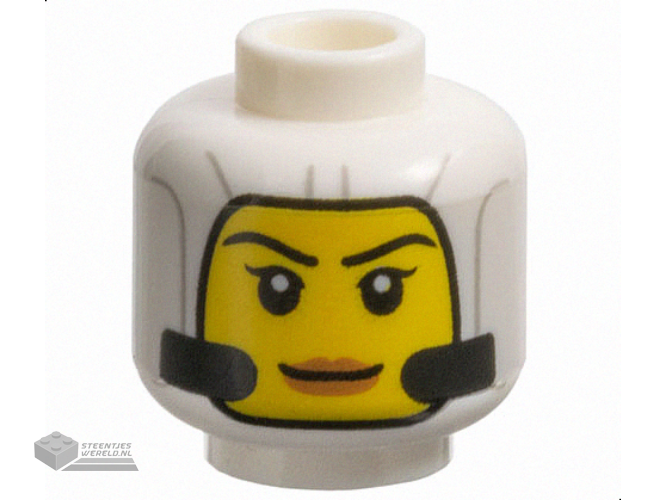 3626pb0633 – Minifigure, Head Female Black Eyebrows and Eyelashes, Medium Nougat Lips, and Open Mouth Smile with Teeth Pattern