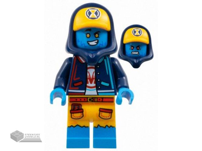 drm060 – Logan – Donkerblauwe hoodie, fel lichtoranje pet
