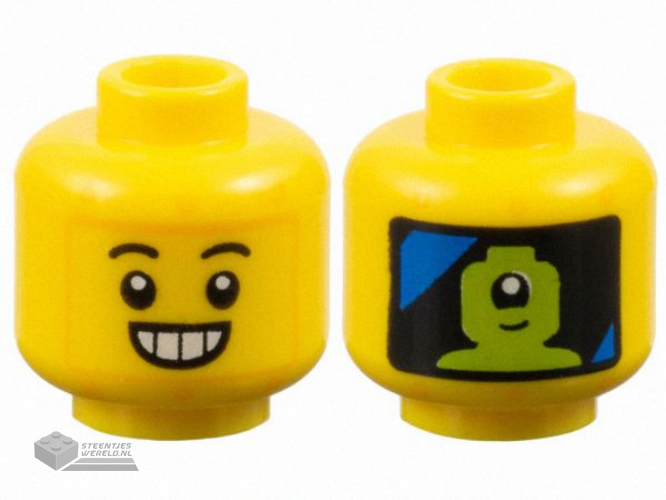 3626pb0633 – Minifigure, Head Female Black Eyebrows and Eyelashes, Medium Nougat Lips, and Open Mouth Smile with Teeth Pattern