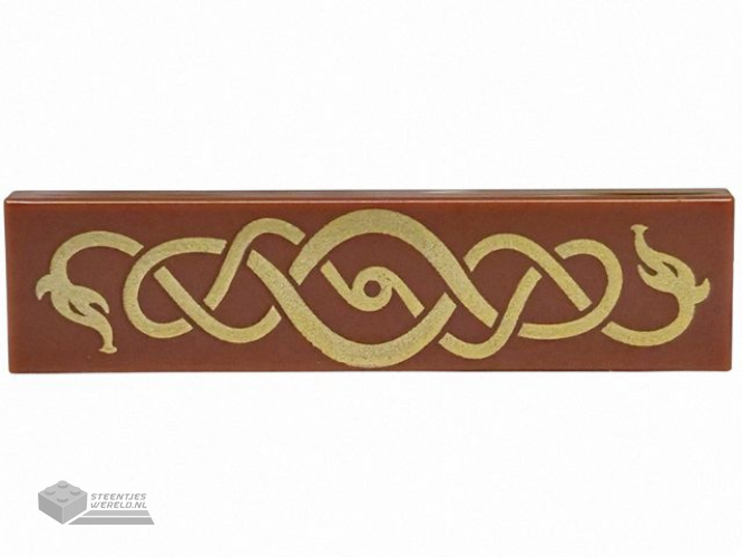 2431pb0848 – Tegel 1 x 4 met gouden, ineengestrengelde zeeslang/slangenpatroon