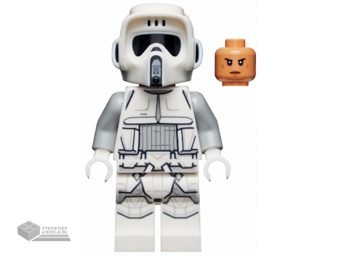 sw1182 – Imperiale Verkenner, Hoth – Vrouwelijk, Dubbelgevormde helm, Nougatkleurig hoofd, Grijns