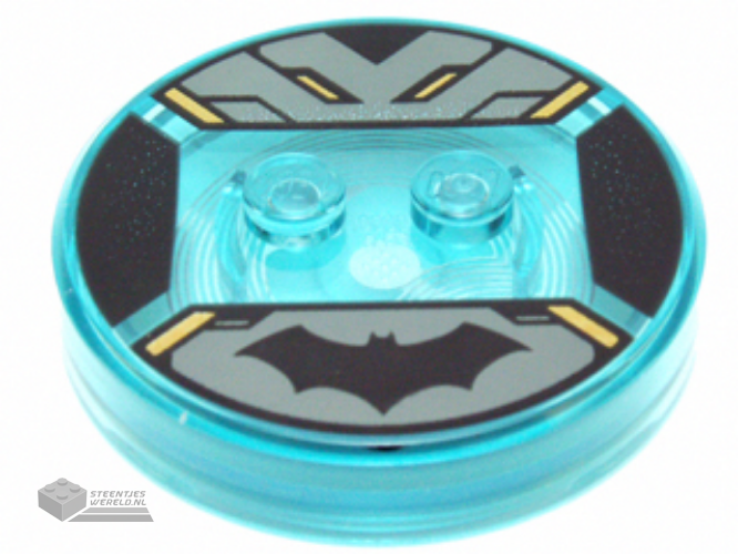 18605c01pb01 – Dimensions Toy Tag 4 x 4 x 2/3 with 2 Studs and Trans-Light Blue Bottom with Black Batman Logo on Dark Bluish Gray Background, Gold Highlights Pattern (Batman)