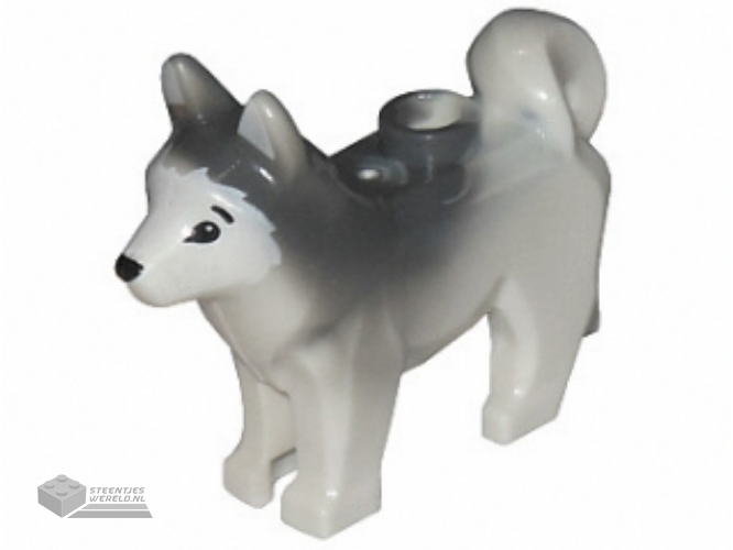 16606pb001 – Dog, Husky with Marbled Dark Bluish Gray Ears and Back and Printed Black Eyes and Nose, White Face and Ears Pattern