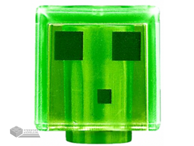 19729pb021 – Minifigure, Head, Modified Cube with Pixelated Dark Green Eyes and Mouth Pattern (Minecraft Slime)