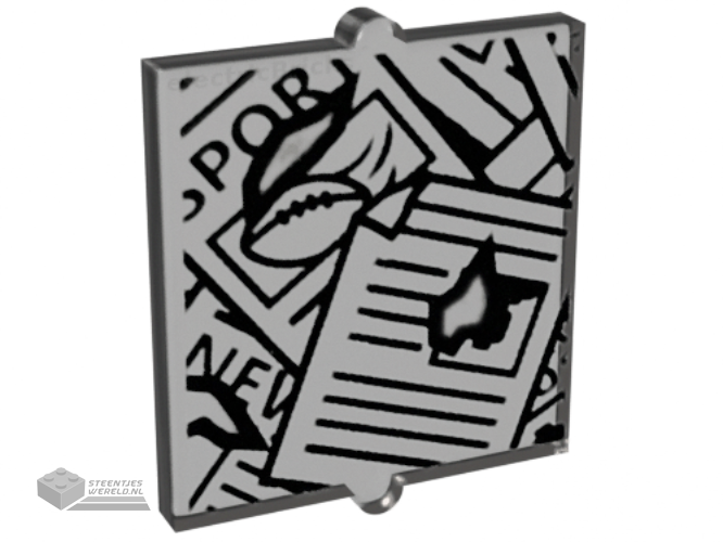 60601pb021 – Glass for Window 1 x 2 x 2 Flat Front with Tattered Scattered Newspapers Pattern