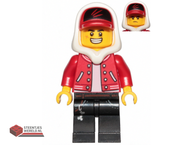 hs001 – Jack Davids – Red Jacket with Cap and Hood (Large Smile / Grumpy)