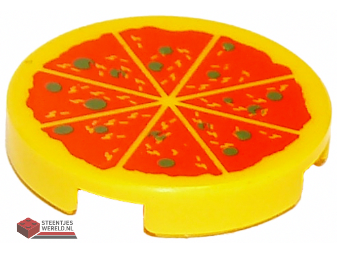 14769pb011 – Tile, Round 2 x 2 with Bottom Stud Holder with Pizza Pattern