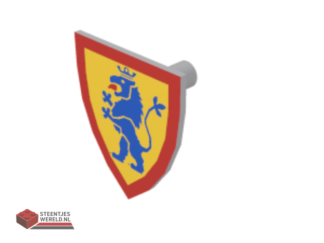 3846p4g – Minifigure, Shield Triangular  with Blue Lion Standing on Yellow Background with Red Border Pattern