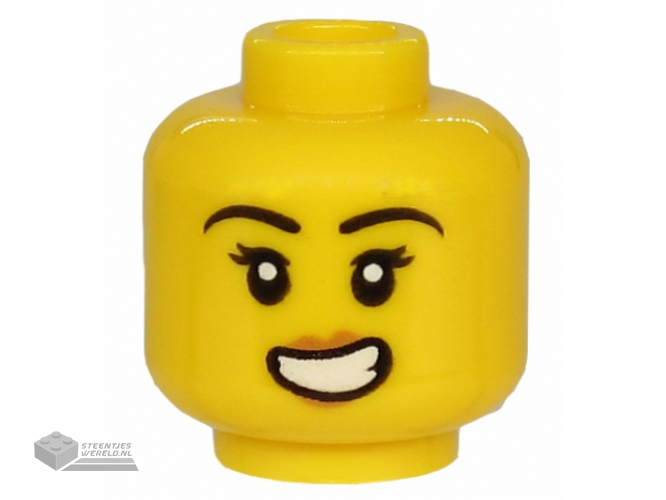 3626cpb2537 – Minifigure, Head Female Black Eyebrows, Eyelashes, Peach Lips, Scared Open Mouth with Teeth Pattern – Hollow Stud