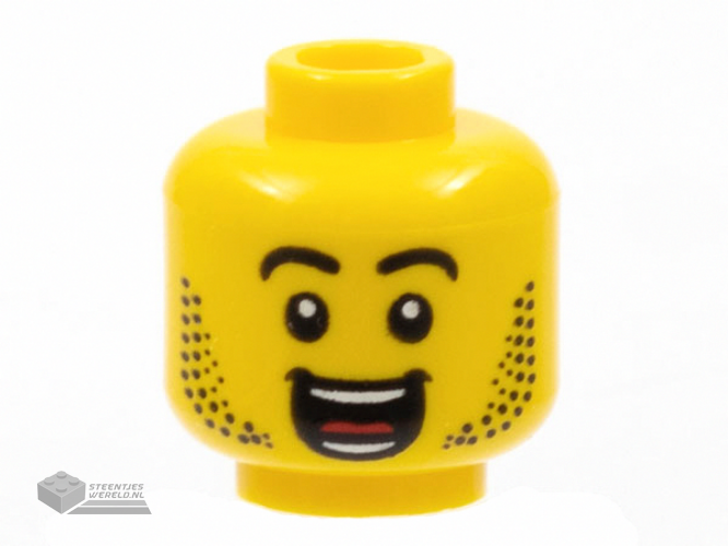 3626cpb2898 – Minifigure, Head Black Eyebrows, Beard, Open Mouth Grin, White Teeth, Red Tongue Pattern – Hollow Stud