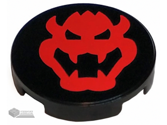 14769pb513 – Tile, Round 2 x 2 with Bottom Stud Holder with Red Bowser Head Pattern