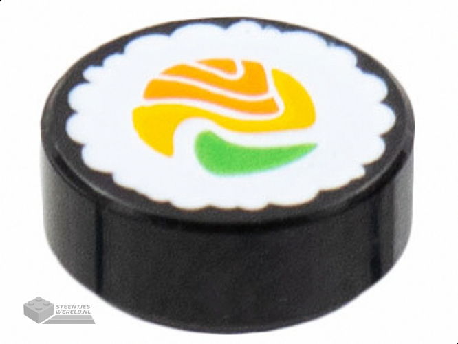 98138pb261 – Tile, Round 1 x 1 with Sushi Roll Pattern