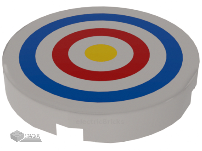 14769pb086 – Tile, Round 2 x 2 with Bottom Stud Holder with Blue and Red Circles and Yellow Dot Archery Target Pattern