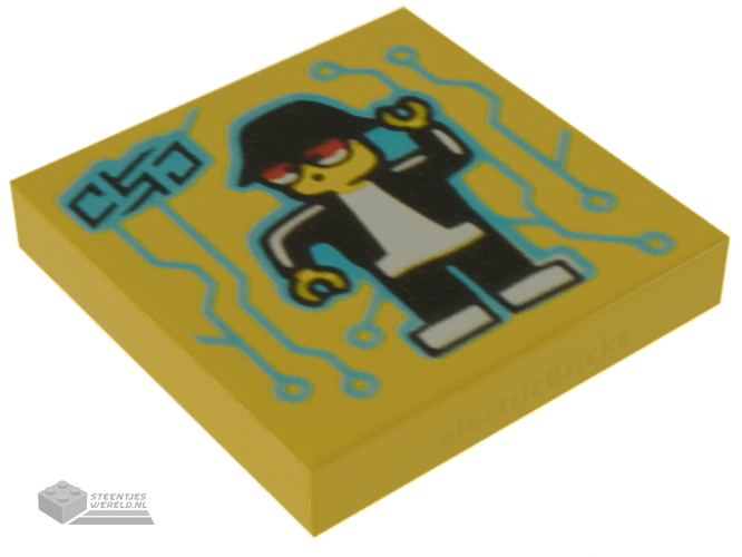 3068bpb1593 – Tile 2 x 2 with Groove with BeatBit Album Cover – Minifigure Dancing Robot with Medium Azure Circuitry Pattern