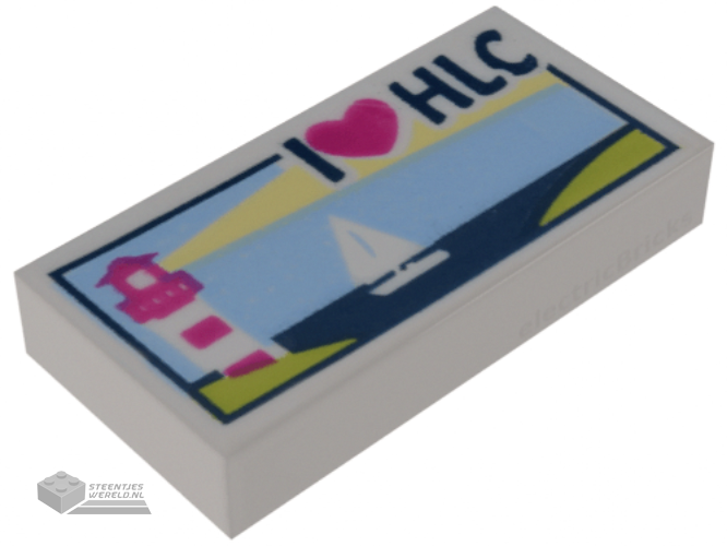 3069bpb0382 – Tile 1 x 2 with Groove with Lighthouse, Sailboat and 'I Heart HLC' Pattern