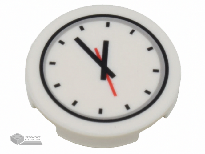 14769pb356 – Tile, Round 2 x 2 with Bottom Stud Holder with Clock and Red and Black Hands Pattern