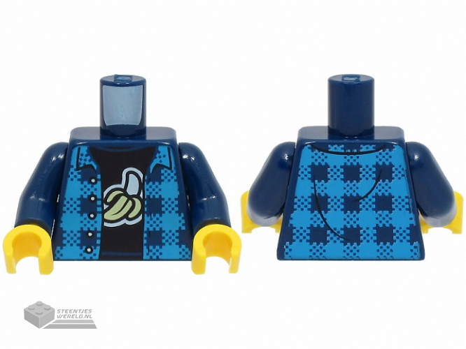 973pb3774c01 – Torso Dark Azure Flannel, Black T-Shirt with White and Tan Banana Pattern / Dark Blue Arms / Yellow Hands