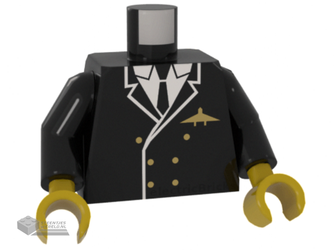 973px189c01 – Torso Airplane Pilot, Suit Double Breasted, Tie, Gold Buttons and Logo Pin Pattern / Black Arms / Yellow Hands