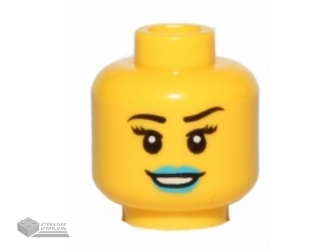 3626cpb1208 – Minifigure, Head Female Black Eyebrows, Eyelashes, Dark Azure Lips, Smile Pattern – Hollow Stud