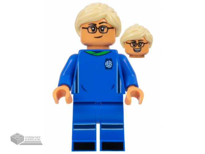 idea140 – Soccer Player, Female, Blue Uniform, Nougat Skin, Tan Ponytail, Glasses