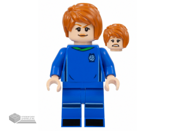 idea142 – Soccer Player, Female, Blue Uniform, Light Nougat Skin, Dark Orange Side Bangs