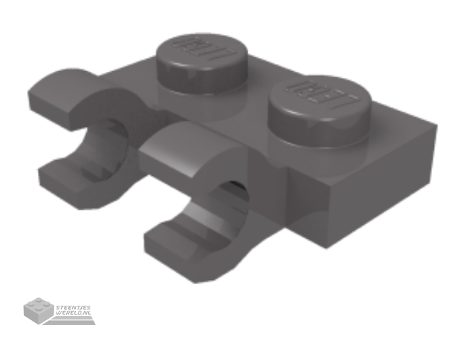 60470b – Plaat, aangepast 1 x 2 met 2 Open O Clips (Horizontal Grip)