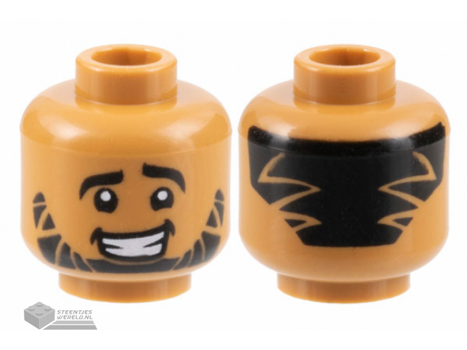 3626cpb3158 – Minifigure, Head Black Eyebrows, Full Beard, Hair on Back, Zigzag Styling Pattern – Hollow Stud