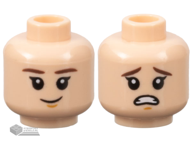 3626cpb2169 – Minifigure, Head Dual Sided Child Reddish Brown Eyebrows, Grin / Scared Pattern – Hollow Stud