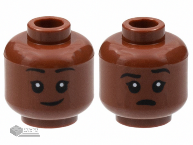 3626cpb2996 – Minifigure, Head Dual Sided Child Black Eyebrows, Smirk / Open Mouth with Left Eyebrow Raised Pattern – Hollow Stud