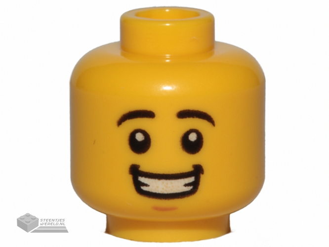 3626cpb1569 – Minifigure, Head Black Eyebrows, Medium Nougat Chin Dimple, Open Mouth Smile with Teeth Pattern – Hollow Stud