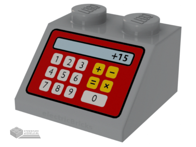 3039pb062 – Slope 45 2 x 2 with Red Cash Register and ‘+15’ Pattern