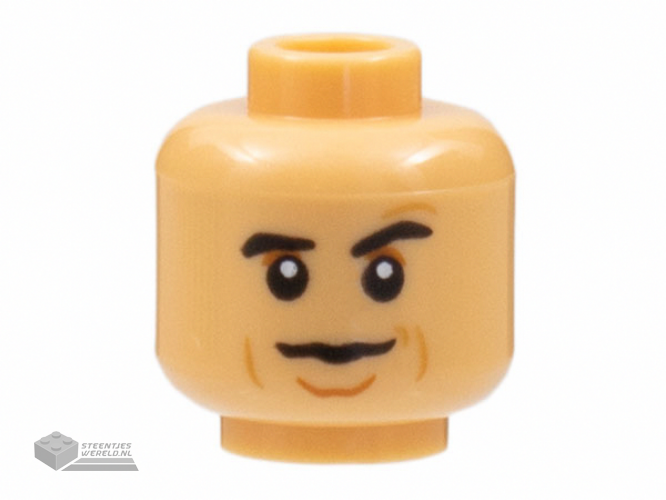 3626cpb3066 – Minifigure, Head Black Eyebrows, Dark Orange Eye Shadow and Chin Dimple, Nougat Cheek Lines, Neutral Pattern – Hollow Stud