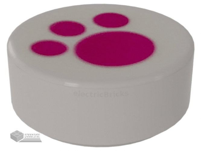 98138pb120 – Tile, Round 1 x 1 with Magenta Paw Print Pattern