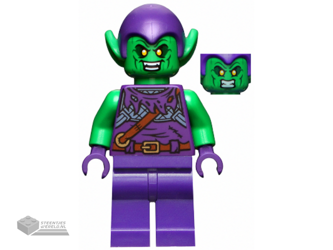 sh813 – Green Goblin – Bright Green Skin, Dark Purple Outfit, Small Yellow Eyes, Plain Legs