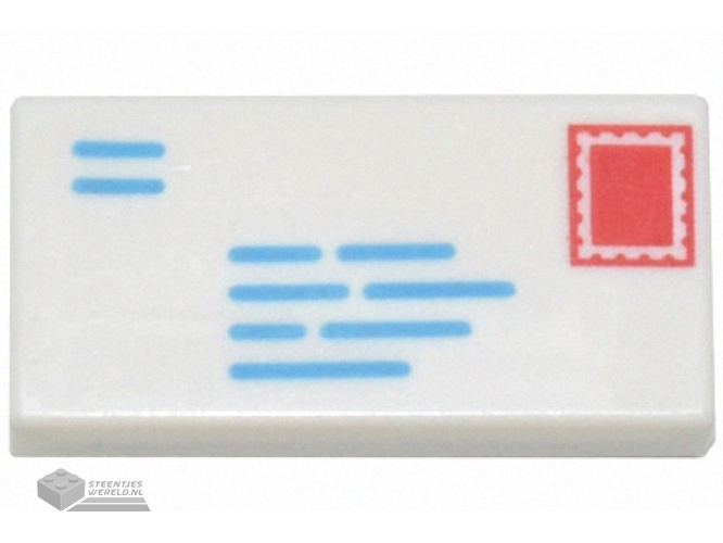 3069pb0851 – Tile 1 x 2 with Dark Azure Lines and Red Rectangle Pattern (Mail Envelope with Stamp and Return Address)