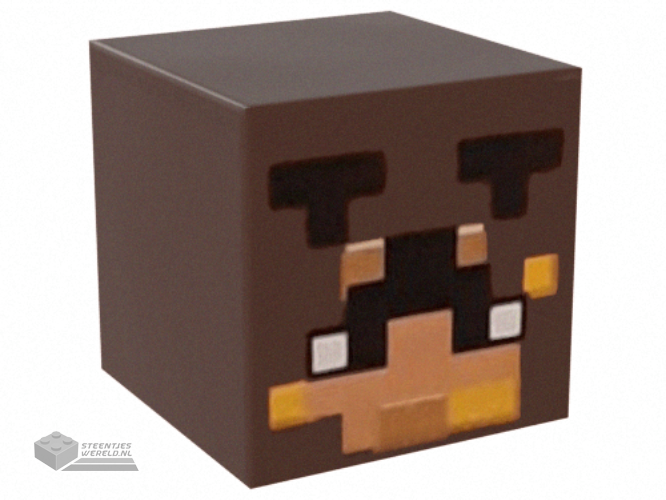 19729pb063 – Minifigure, Head, Modified Cube with Pixelated Light Nougat and Medium Nougat Face, Black Antennae and Bright Light Orange Spots Pattern (Minecraft Honey Bear Skin)