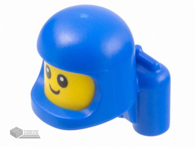 100662pb01 – Minifigure, Head, Modified Baby / Toddler with Molded Blue Space Helmet and Air Tanks and Printed Black Grin and Eyes with White Glints Pattern