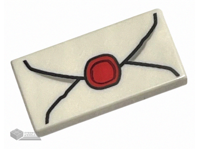 3069pb0779 – Tile 1 x 2 with Envelope with Red Wax Seal and Light Bluish Gray Highlights Pattern