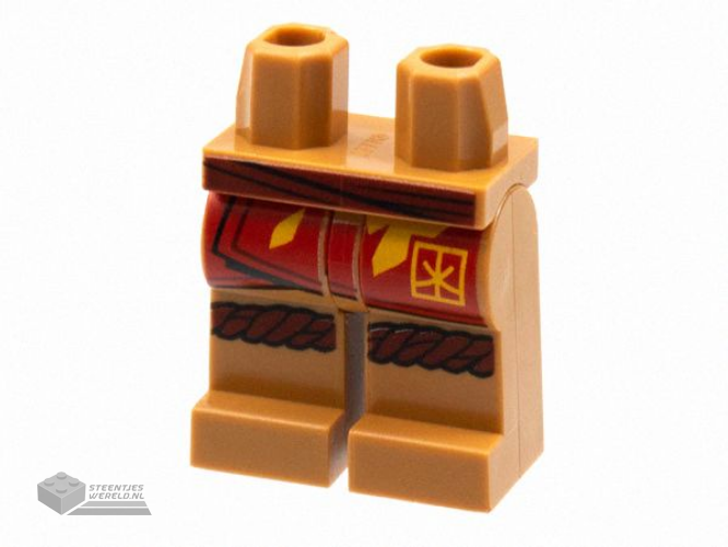 970c00pb1312 – Hips and Legs with Dark Red Sash and Knee Wrap, Red Robe End with Bright Light Orange Flame and Ninjago Logogram Letter K in Square Pattern