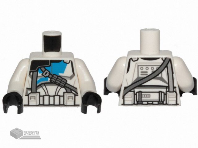 973pb5003c01 – Torso SW Armor Clone Trooper with Blue 501st Legion Markings and Dark Bluish Gray Diagonal Belt Pattern (Clone Wars) / White Arms / Black Hands