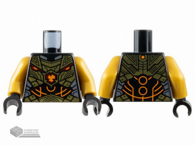 973pb5272c01 – Torso Armor with Gold Plates, Black Abdomen with Orange Circles and Lines Pattern / Pearl Gold Arms / Black Hands