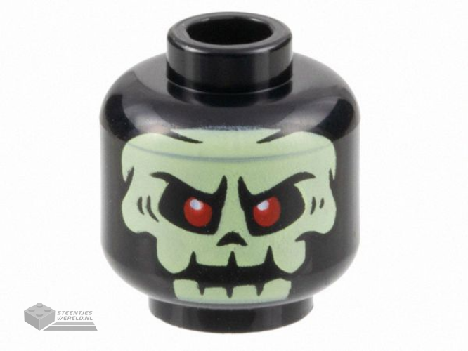 3626cpb3198 – Minifigure, Head Alien Yellowish Green Skull with Red Eyes Pattern – Hollow Stud