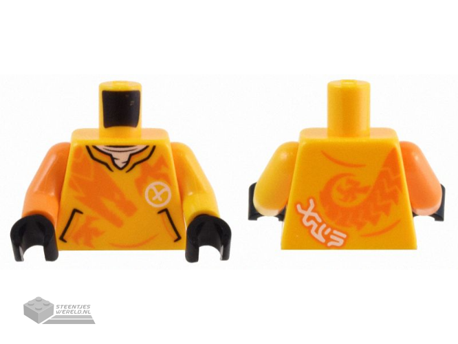 973pb5216c01 – Torso Shirt with Pockets, Orange Dragon, White Ninjago Logogram Letter A and ‘ARIN’ Pattern / Bright Light Orange Arm Left / Orange Arm Right / Black Hands