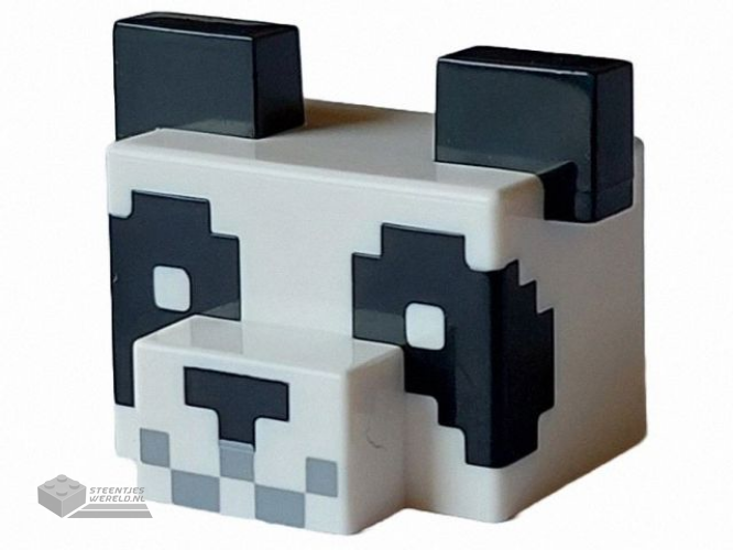 66219pb01 – Creature Head Pixelated with Muzzle and Large Ears with Molded Black Ears, Eyes, and Nose and Printed Light Bluish Gray Mouth Pattern (Minecraft Panda)