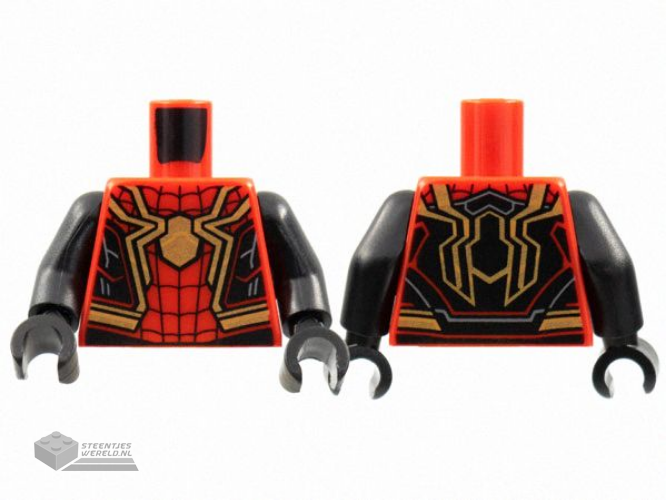 973pb4457c01 – Torso Spider-Man Costume, Black Webbing and Side Panels, Large Gold Spider Pattern / Black Arms / Black Hands