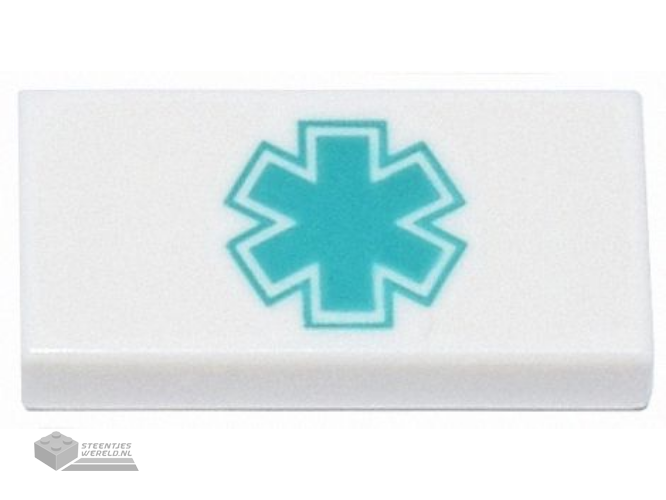 3069pb1170 – Tile 1 x 2 with Dark Turquoise EMT Star of Life Pattern