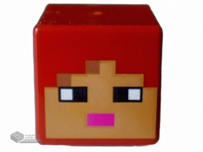 19729pb066 – Minifigure, Head, Modified Cube with Pixelated Medium Nougat and Nougat Face, Black Eyes and Dark Pink Mouth Pattern (Minecraft Jungle Explorer)