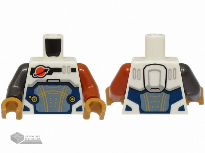 973pb5515c06 – Torso Reddish Orange and Black Classic Space Logo, Sand Blue Panel with Gold Lines, Dark Blue Trim Pattern / Dark Orange Arm Left / Pearl Dark Gray Arm Right / Pearl Gold Hands