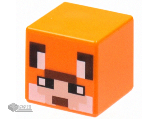 19729pb048 – Minifigure, Head, Modified Cube with Pixelated Light Nougat Face, Black Eyes and Ears, White Auricles and Cheeks, and Reddish Brown Mouth Pattern (Minecraft Fox Skin)