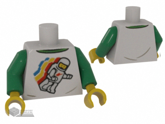 973pb3569c01 – Torso Classic Space Minifigure Floating with Light Bluish Gray Wrinkles and Back Print Pattern / Green Arms / Yellow Hands